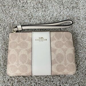 Coach Signature Beige and White Wristlet